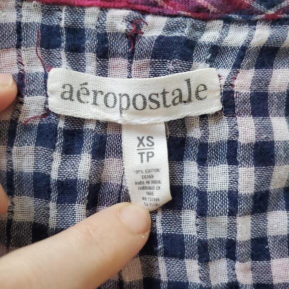 Y2K Aeropostale Shirt Babydoll Womens XS Red Plaid Henley Tunic Long Sleeve - Picture 4 of 8